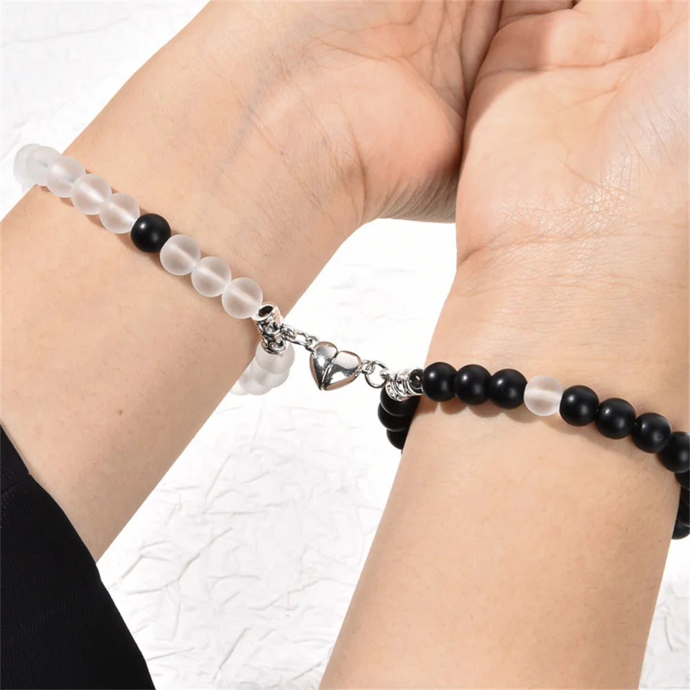 2PCS/Set Beads Couple Bracelets Natural Stone Distance Heart Magnet Bracelet For Lovers Fashion Lovers Jewelry Gift