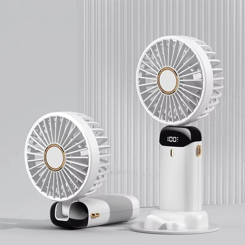 2025 New USB Rechargeable Portable Hand Fan Mini Neck Fan with Phone Holder for Outdoor Use Air Cooling
