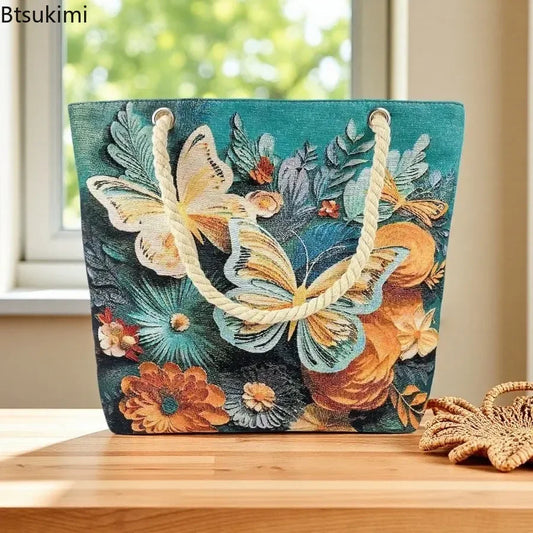 Butterfly Patterns Women Large Capacity Tote Bags Fashion 3D Printed Lightweight Canvas Shoulder Bag Vintage Casual Shopping Bag