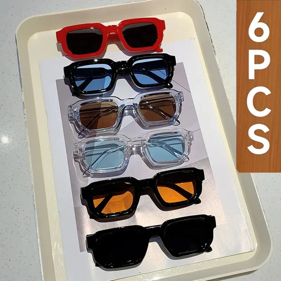 6PCS/Set Women Vintage Rectangle Frame Sunglasses Fashion Retro Sun Glasses Luxury Brand Design Glasses Eyewear Men Goggle