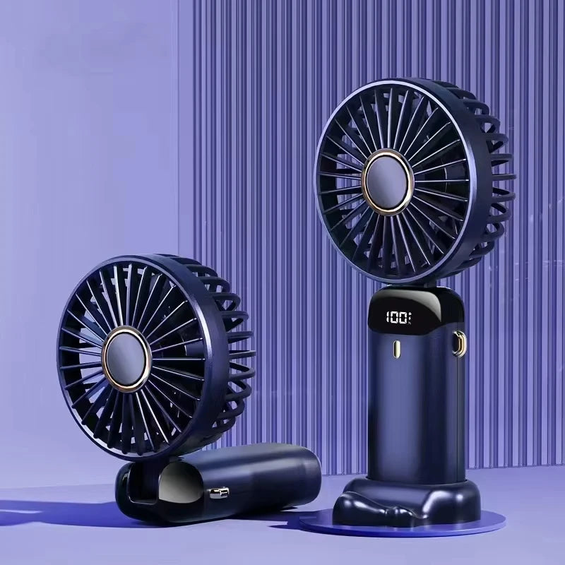 2025 New USB Rechargeable Portable Hand Fan Mini Neck Fan with Phone Holder for Outdoor Use Air Cooling