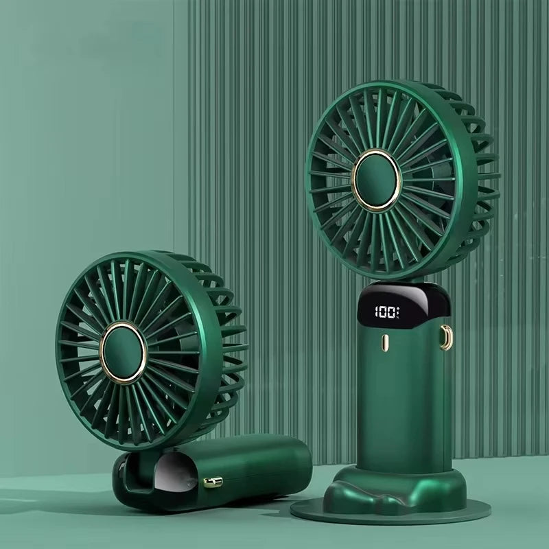 2025 New USB Rechargeable Portable Hand Fan Mini Neck Fan with Phone Holder for Outdoor Use Air Cooling