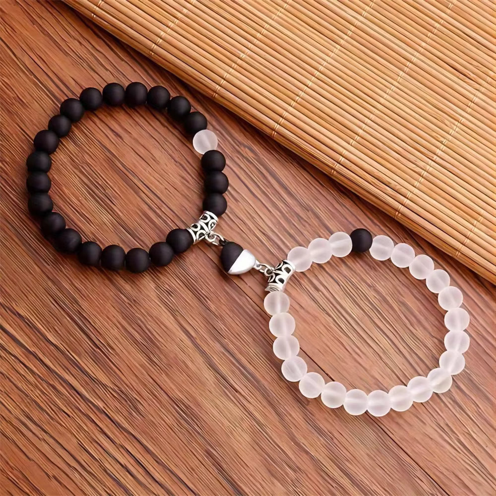 2PCS/Set Beads Couple Bracelets Natural Stone Distance Heart Magnet Bracelet For Lovers  Fashion Lovers Jewelry Gift