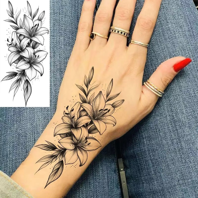1 Sheet Flower Temporary Tattoo,Lasts To 15 Days Waterproof Semi Permanent Sticker,For Women's Holiday Parties