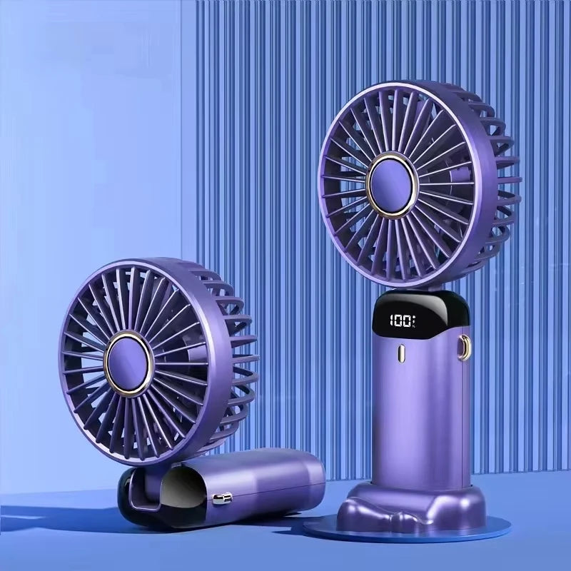 2025 New USB Rechargeable Portable Hand Fan Mini Neck Fan with Phone Holder for Outdoor Use Air Cooling