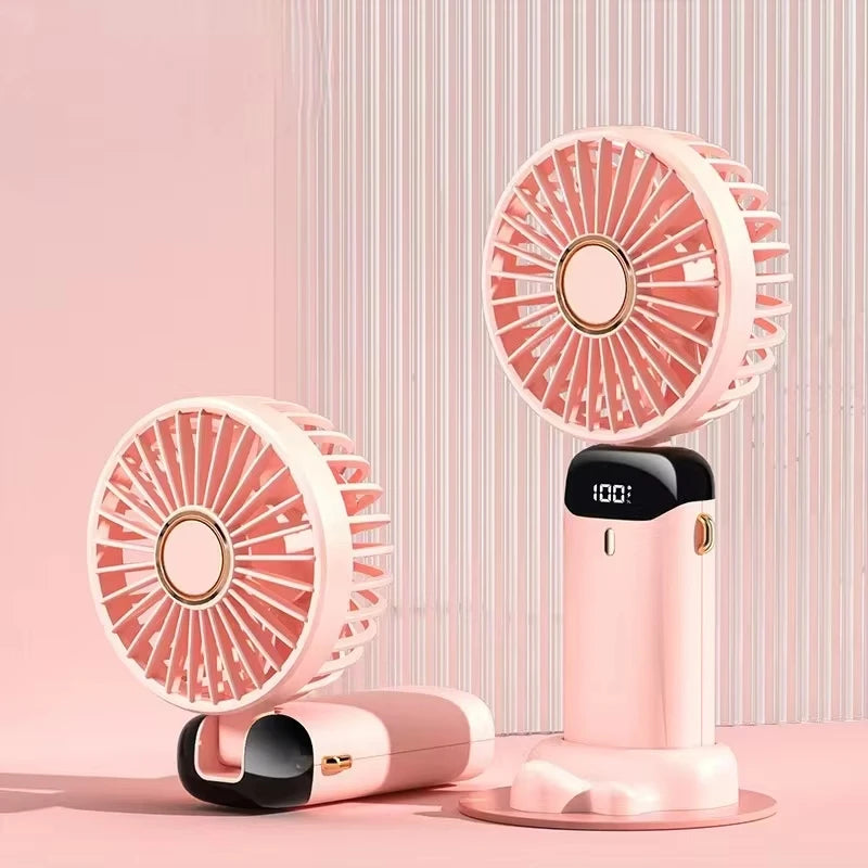 2025 New USB Rechargeable Portable Hand Fan Mini Neck Fan with Phone Holder for Outdoor Use Air Cooling