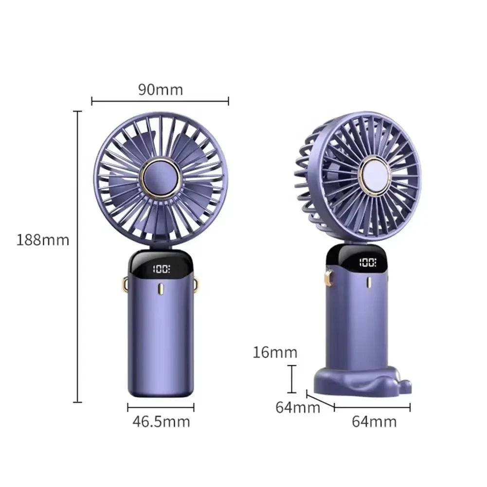 2025 New USB Rechargeable Portable Hand Fan Mini Neck Fan with Phone Holder for Outdoor Use Air Cooling